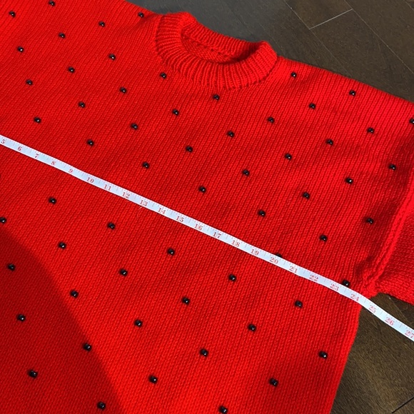 Oversized Handmade Red Knit Crewneck Sweater with Beads - Picture 8 of 12